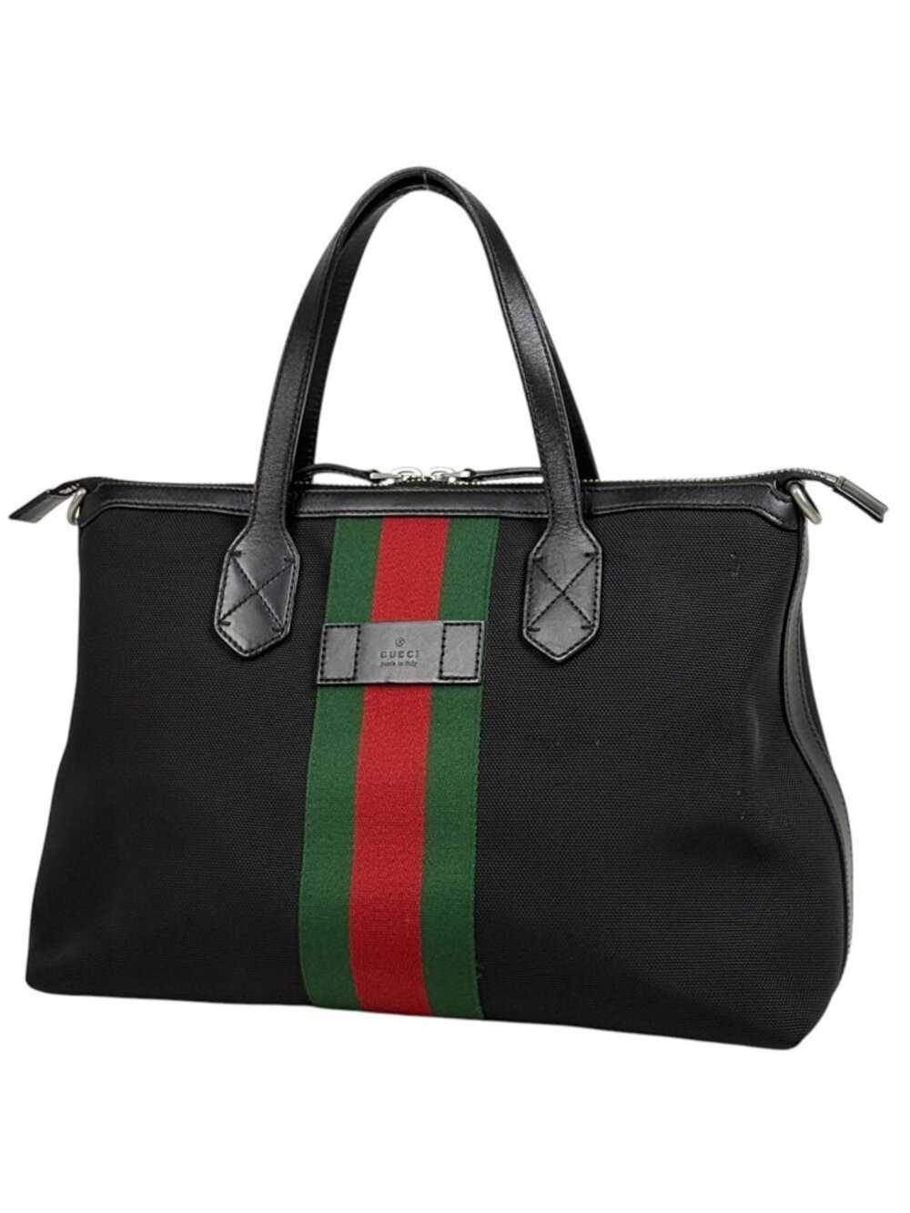 Gucci Tote Bag Sherry Line Web Canvas Black